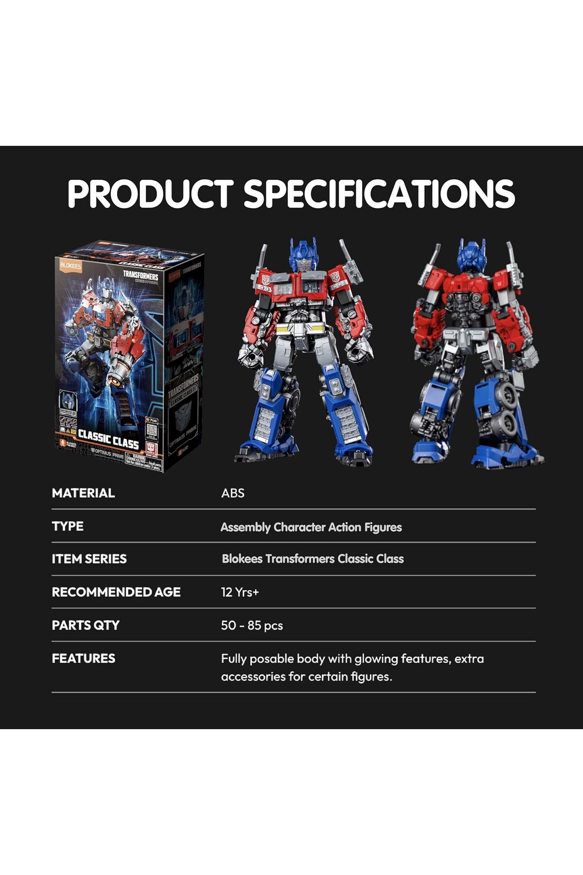 Cici Oyuncak Blokees Transformers Classic Class Optimus Prime Led Işıklı Tam Hareketli Model Kit Figür fotoğrafı 2 (önizleme)