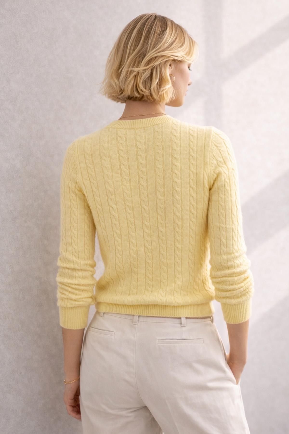 Ferraro  Sarı Pamuk Karışımlı Mevsimlik Kadın Triko Hırka - Görsel 6