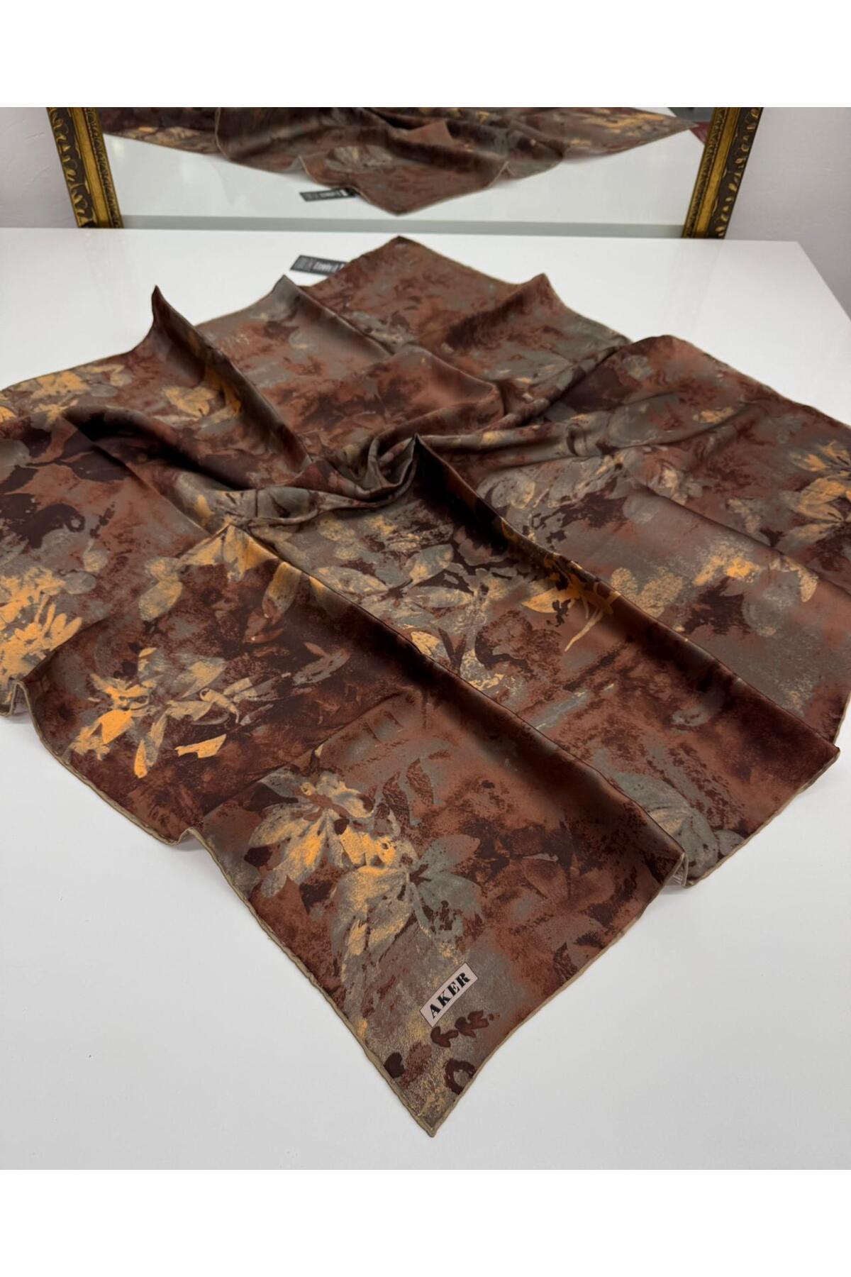 Silk Crepe Satin Scarf Brown