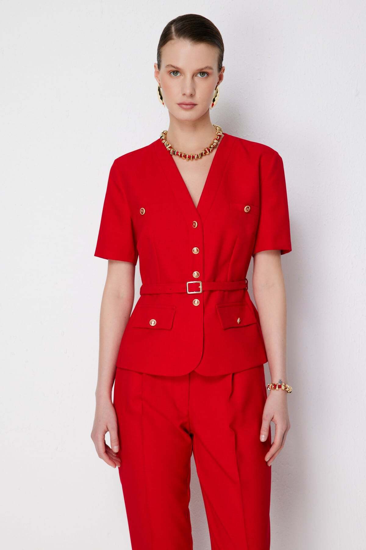Belted Waist Short Sleeve Jacket