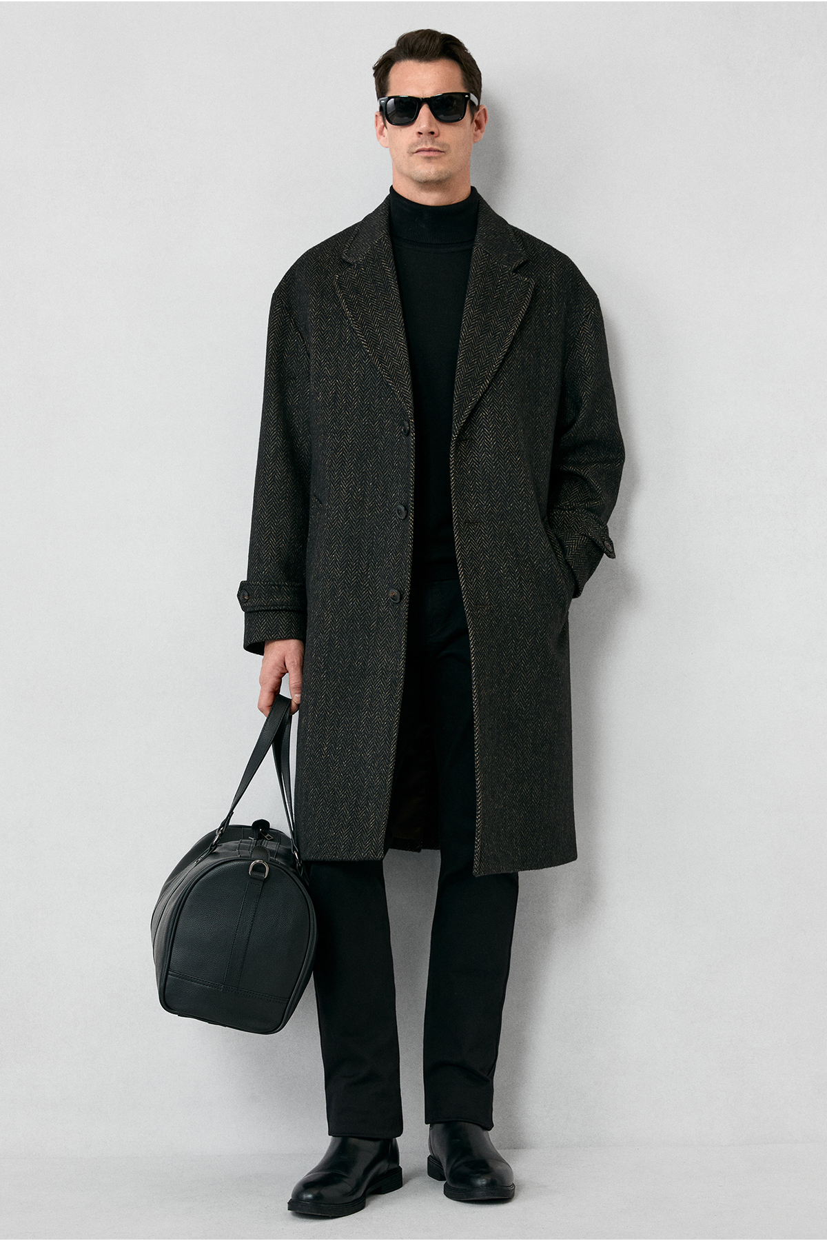 Kiğılı  Oversize Ekstra Rahat Kesim Apoletli Cepli Desenli Yünlü Palto