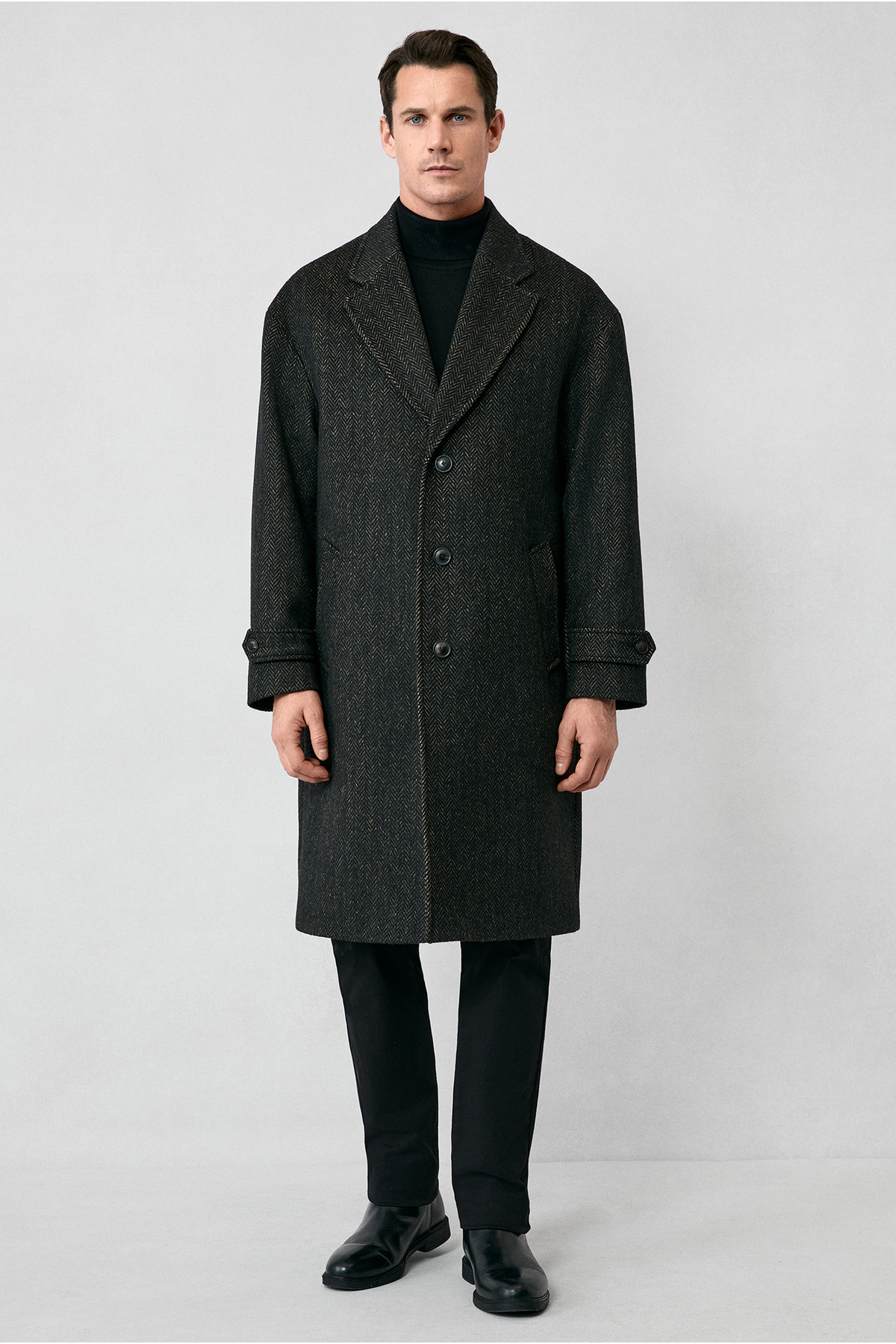 Kiğılı  Oversize Ekstra Rahat Kesim Apoletli Cepli Desenli Yünlü Palto - Görsel 6