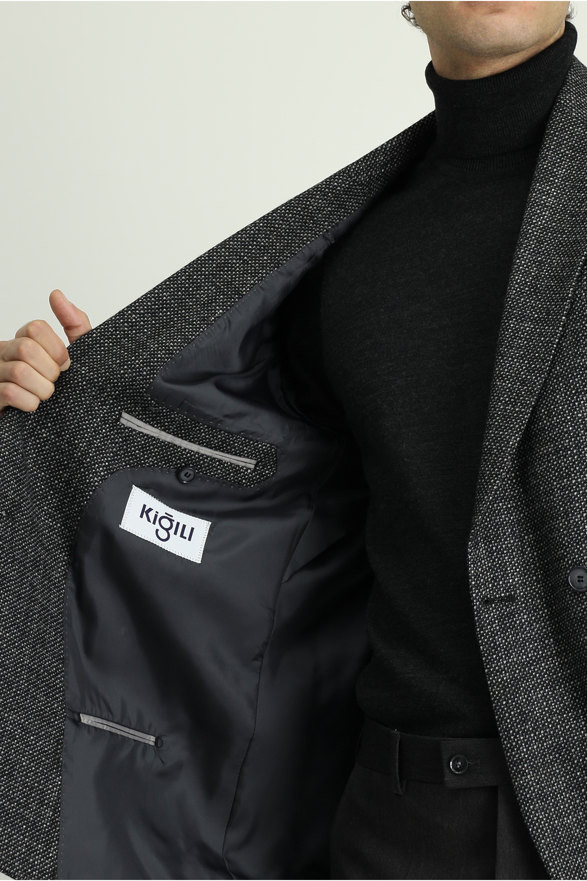 Kiğılı  6 Drop Regular Fit Standart Kesim Desenli Yünlü Kruvaze Ceket - Görsel 7