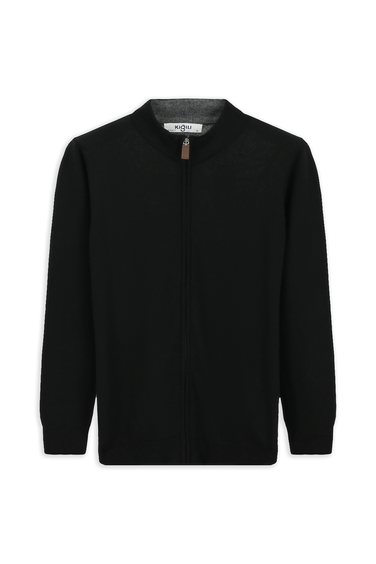 Kiğılı  Yarım Balıkçı Yaka Desenli Fermuarlı Yünlü Kaşmir Karışımlı Örme Triko Hırka