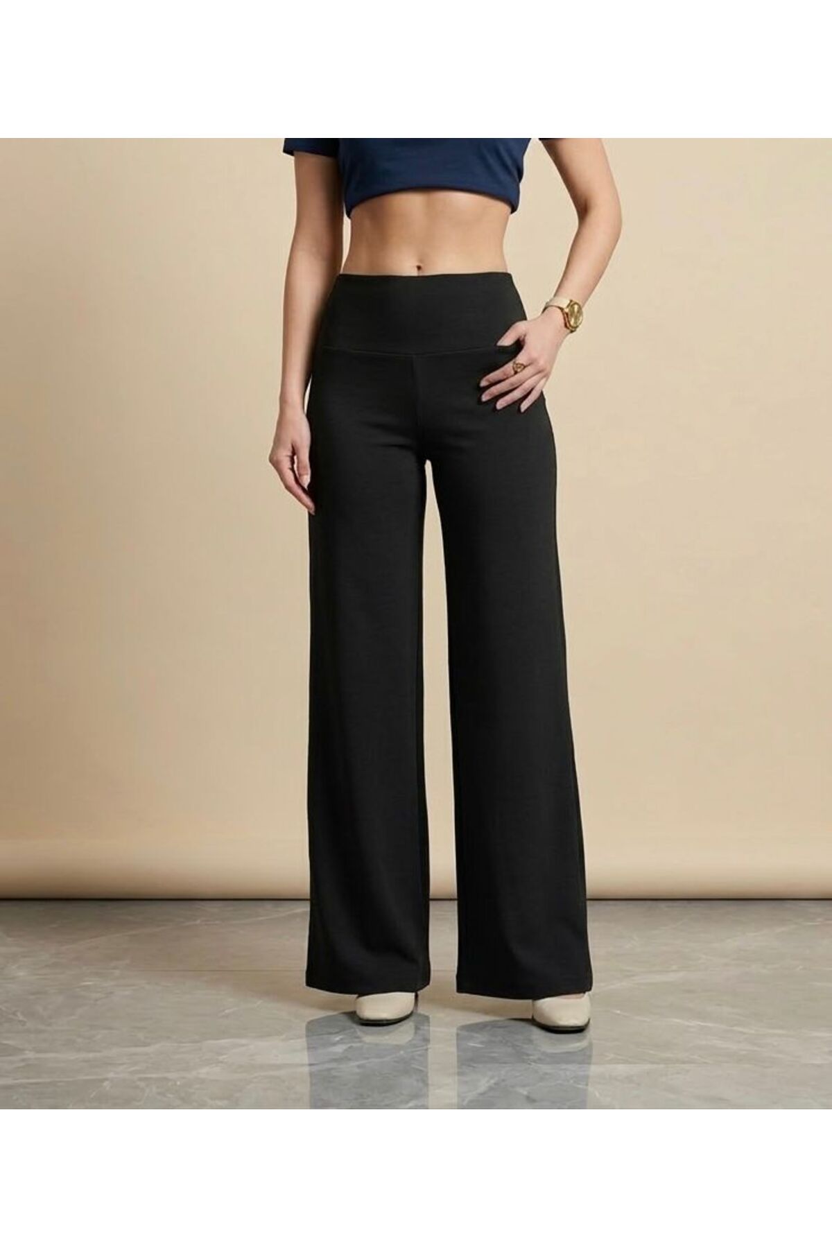 one depot only for quality life  Modal Kumaş Yüksek Bel Esnek Toparlayıcı Düz Paça Pantolon Tayt - Görsel 2