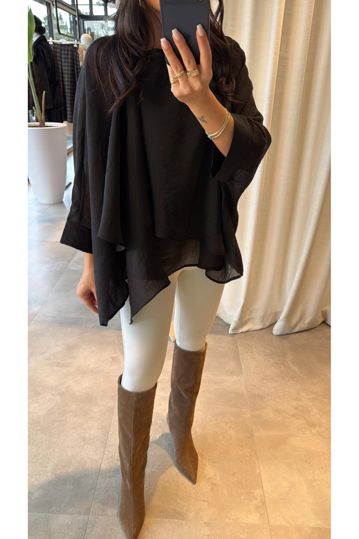 My Blog  Siyah Uçuşan Pelerin Bluz - 5026 - Görsel 3