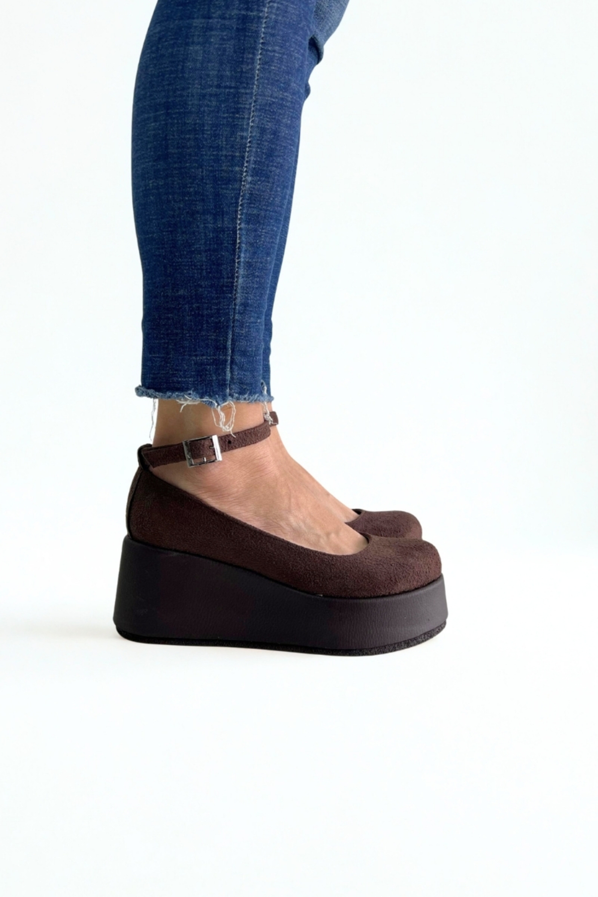 inizio Kahverengi Süet Dolgu Topuk Kadın Loafer V4211 görsel 7