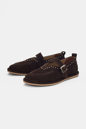 selin shoes Alvora Hakiki Deri Ön V Kesim Gold Toka Detaylı Kadın Ayakkabı- K...