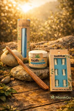 MISVAKGO Toothwak Doğal Misvak Fırça, Nane Aromalı Misvak Tozu Ve 6'lı Yedek ...