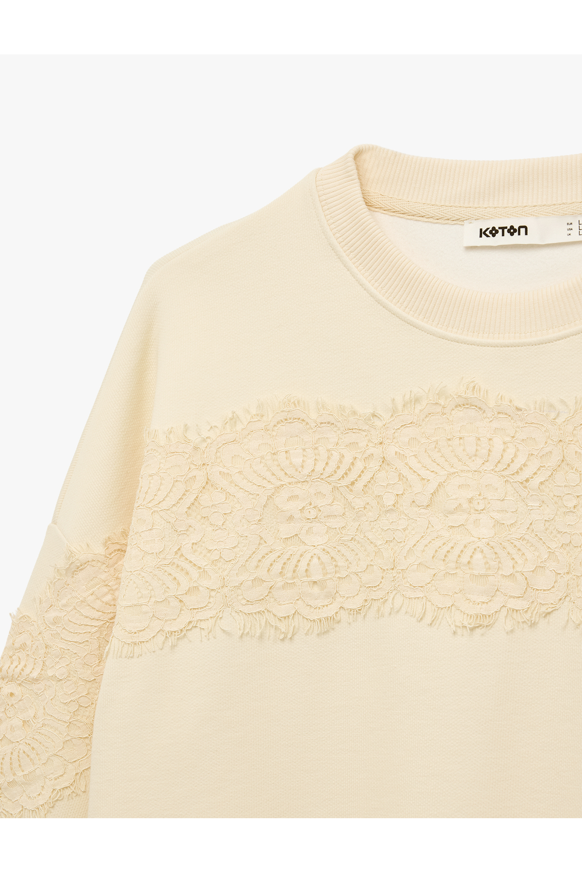 Koton  Uzun Kollu Bisiklet Yaka Dantel Detaylı Sweatshirt - Görsel 5