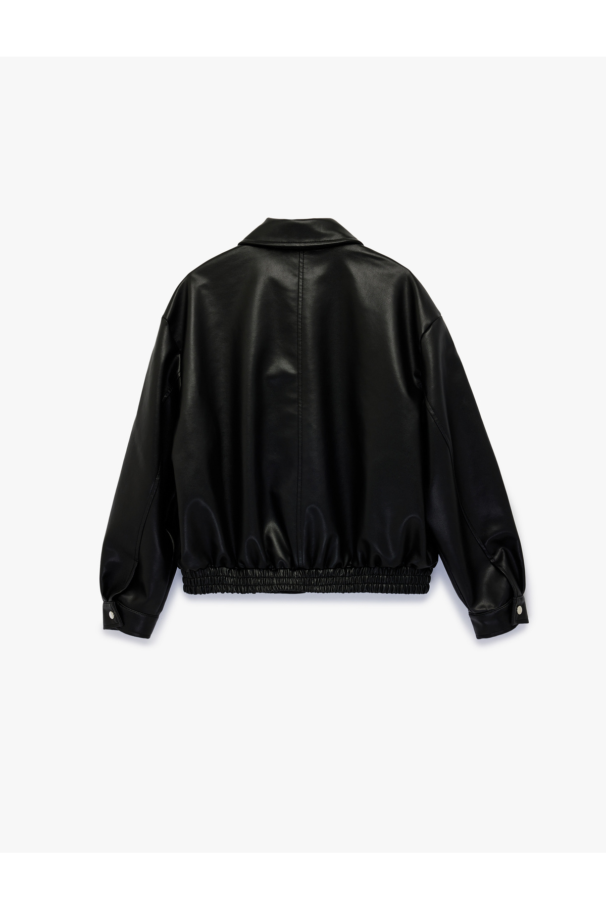 Koton  Uzun Kollu Cepli Fermuarlı Oversize Suni Deri Ceket - Görsel 4