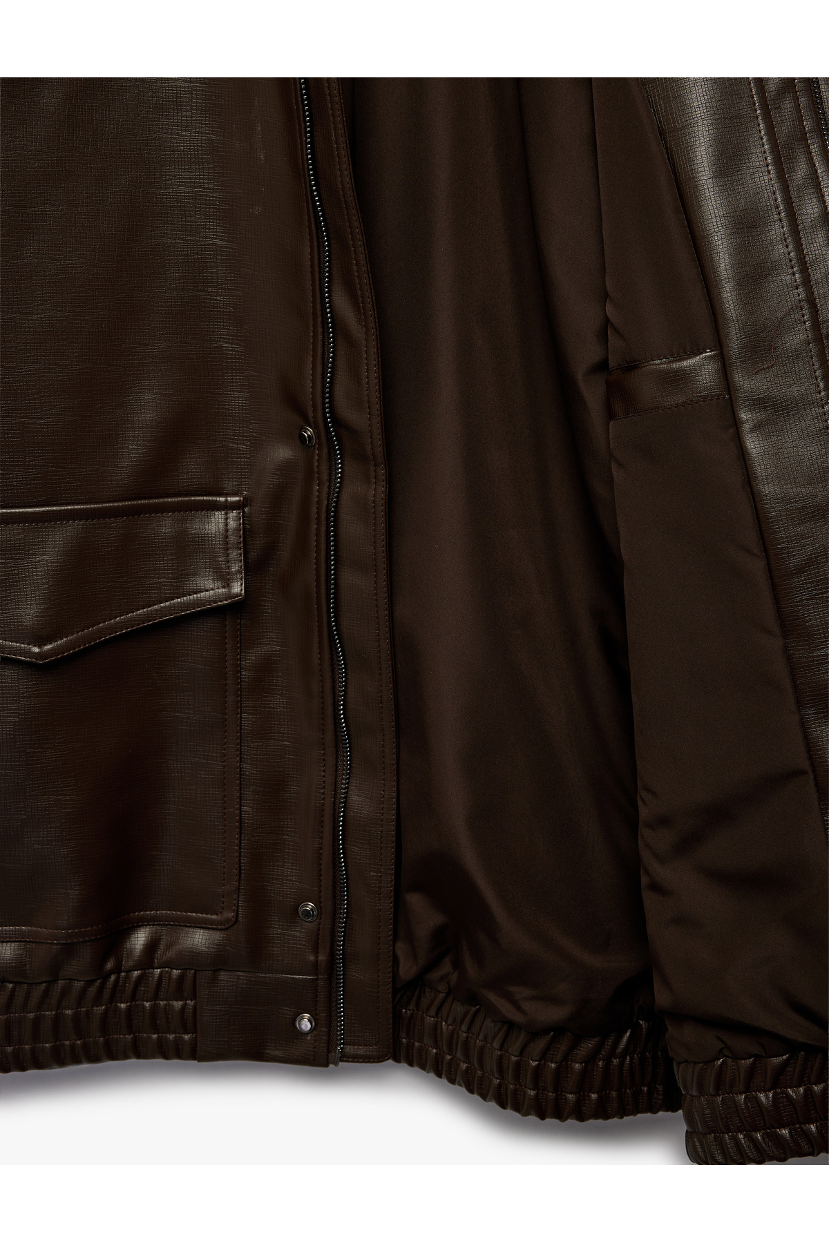 Koton  Gömlek Yaka Beli Lastikli Uzun Kollu Kapaklı Cepli Suni Deri Ceket - Görsel 7