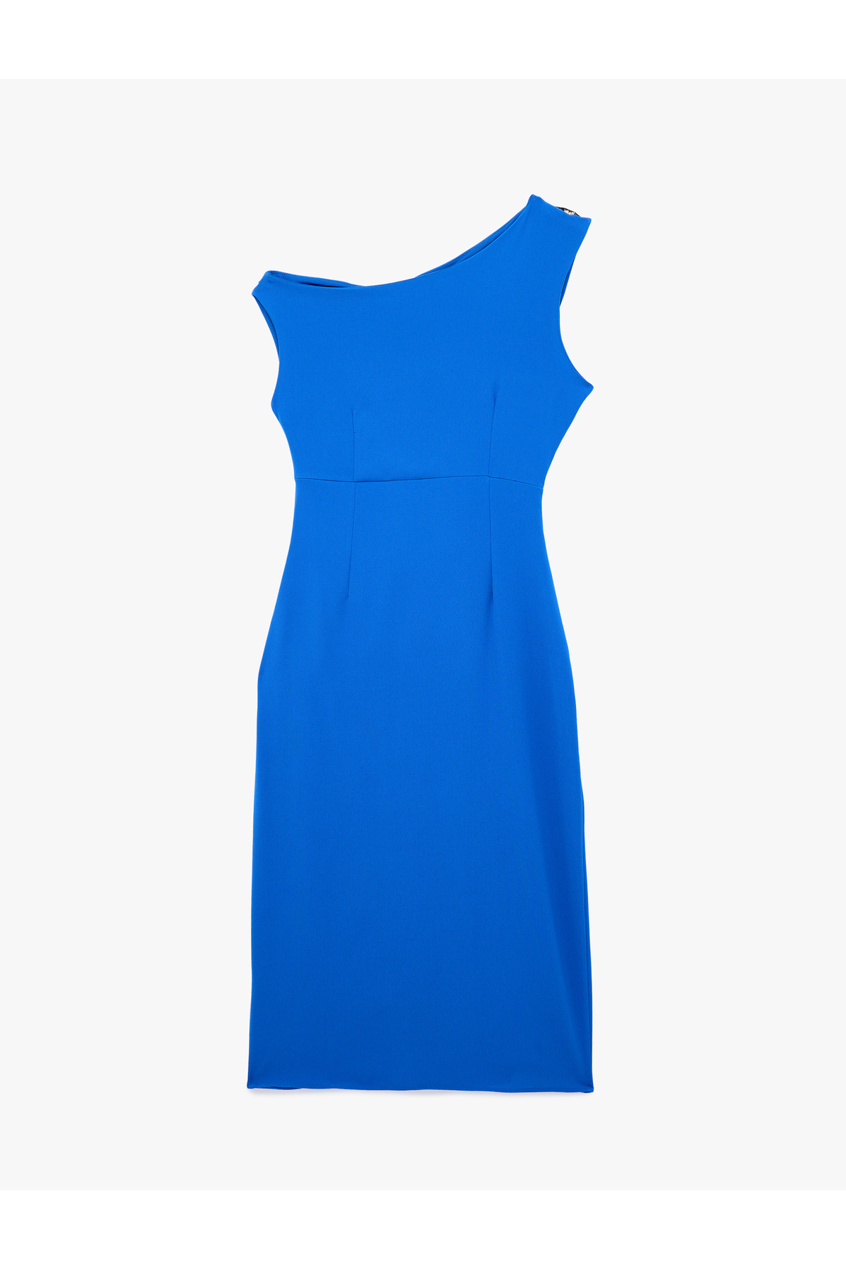 Koton  Krep Kumaş Aksesuar Detaylı Kruvaze Drapeli Kolsuz Tek Omuz Midi Elbise - Görsel 4