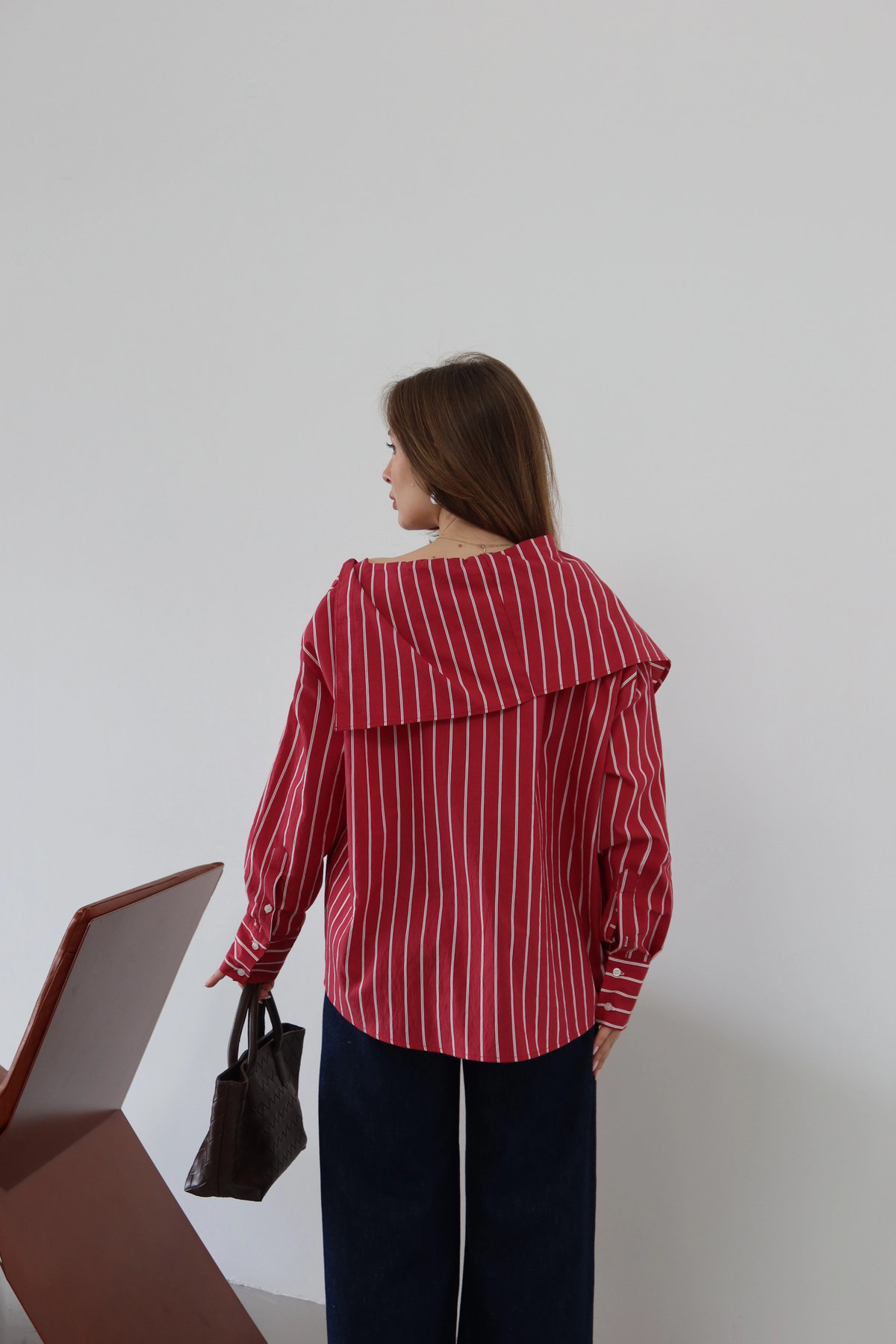 roea  Bahriye Yaka Çizgili Gömlek Kırmızı - Görsel 7