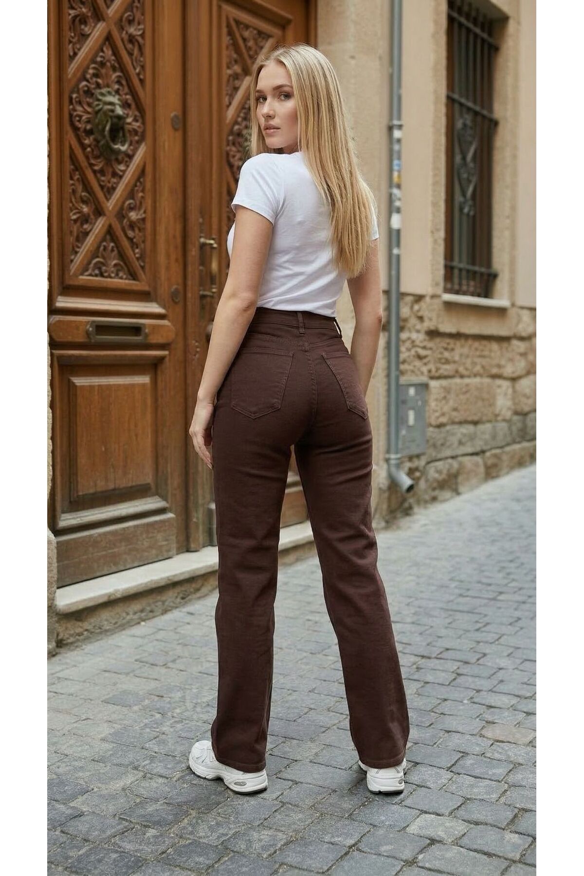 geenz manifacture Kahverengi 90's Likralı Süper Yüksek Bel Wide Leg Salaş Jeans Palazzo Pantolon görsel 2