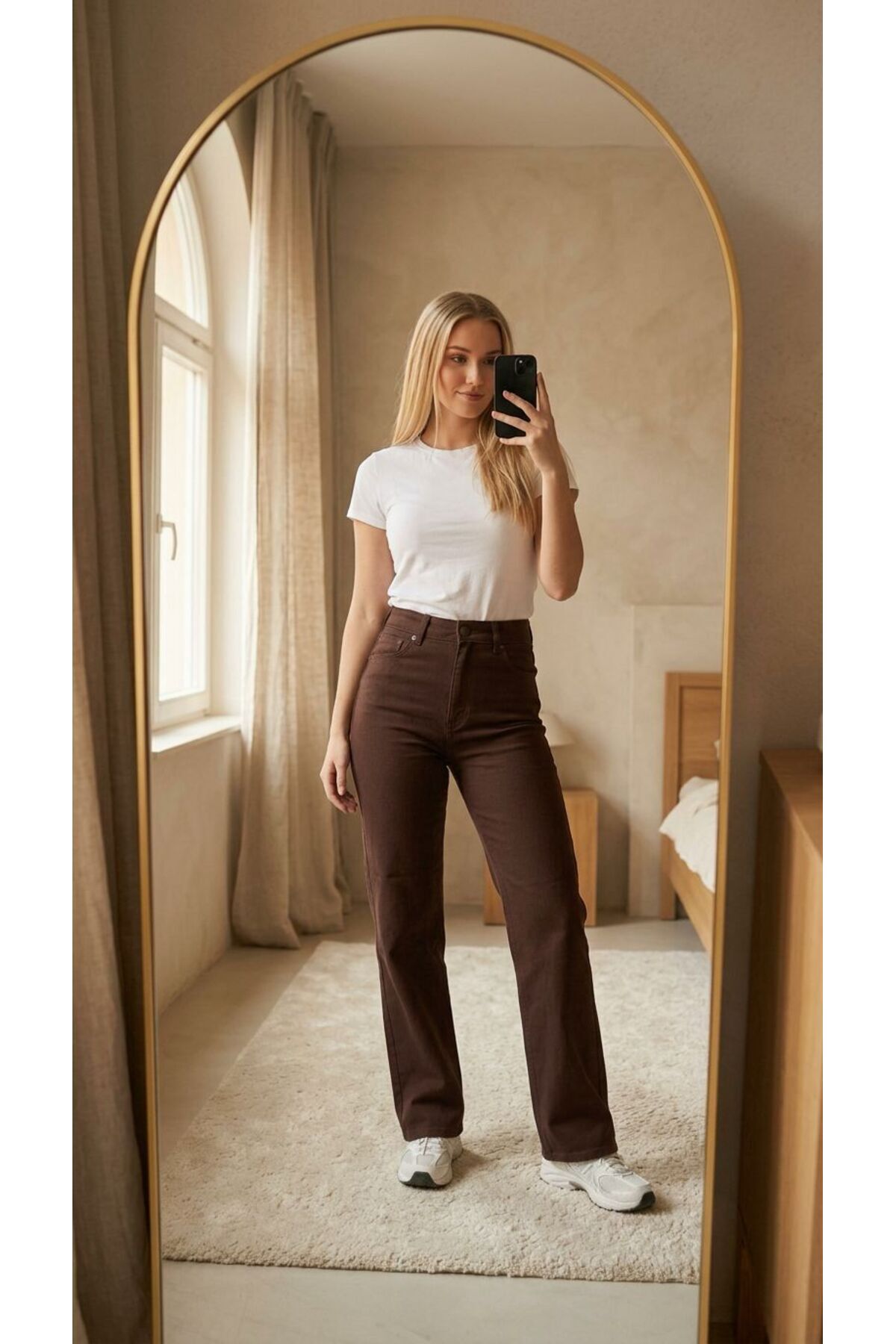 geenz manifacture Kahverengi 90's Likralı Süper Yüksek Bel Wide Leg Salaş Jeans Palazzo Pantolon görsel 4