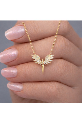 RARİ AKSESUAR Altın Kaplama Çelik Zirkon Taşlı Paslanmaz Çelik Melek Kolye