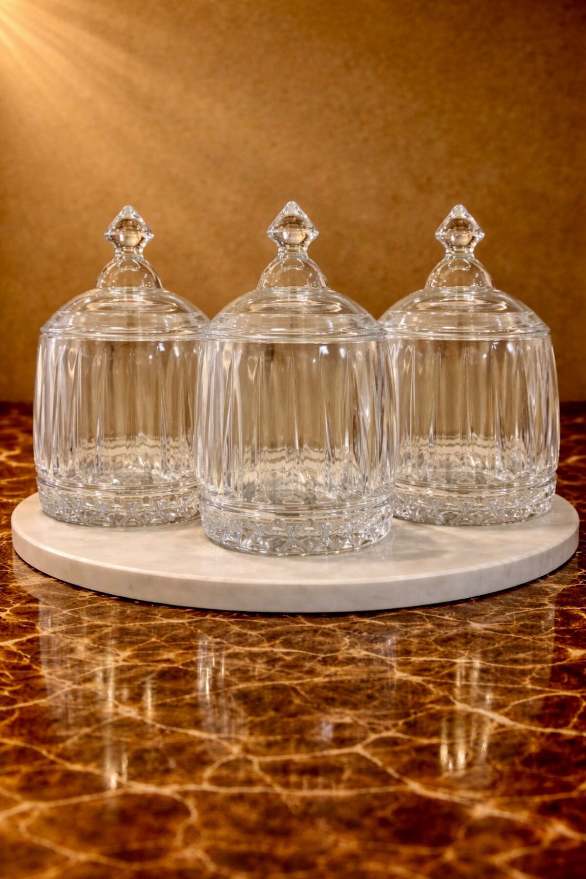 Elysia Model Small Sugar Bowl, Jar and Seasoning Set | Thick Heavy Glass - 3 pieces | 350cc