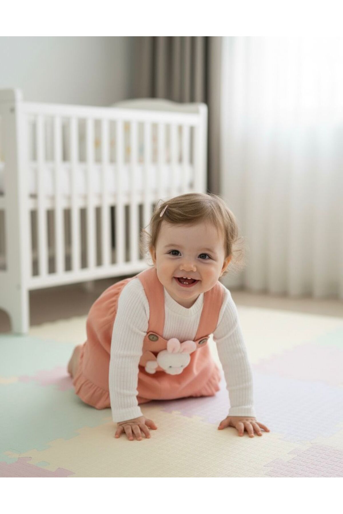 Egelite Kız Bebek Tavşancık Aksesuarlı, Keten Salopet Elbise ve Badili, 2 li, Şık Bayramlık Takım 9-12-18 ay fotoğrafı 4 (önizleme)