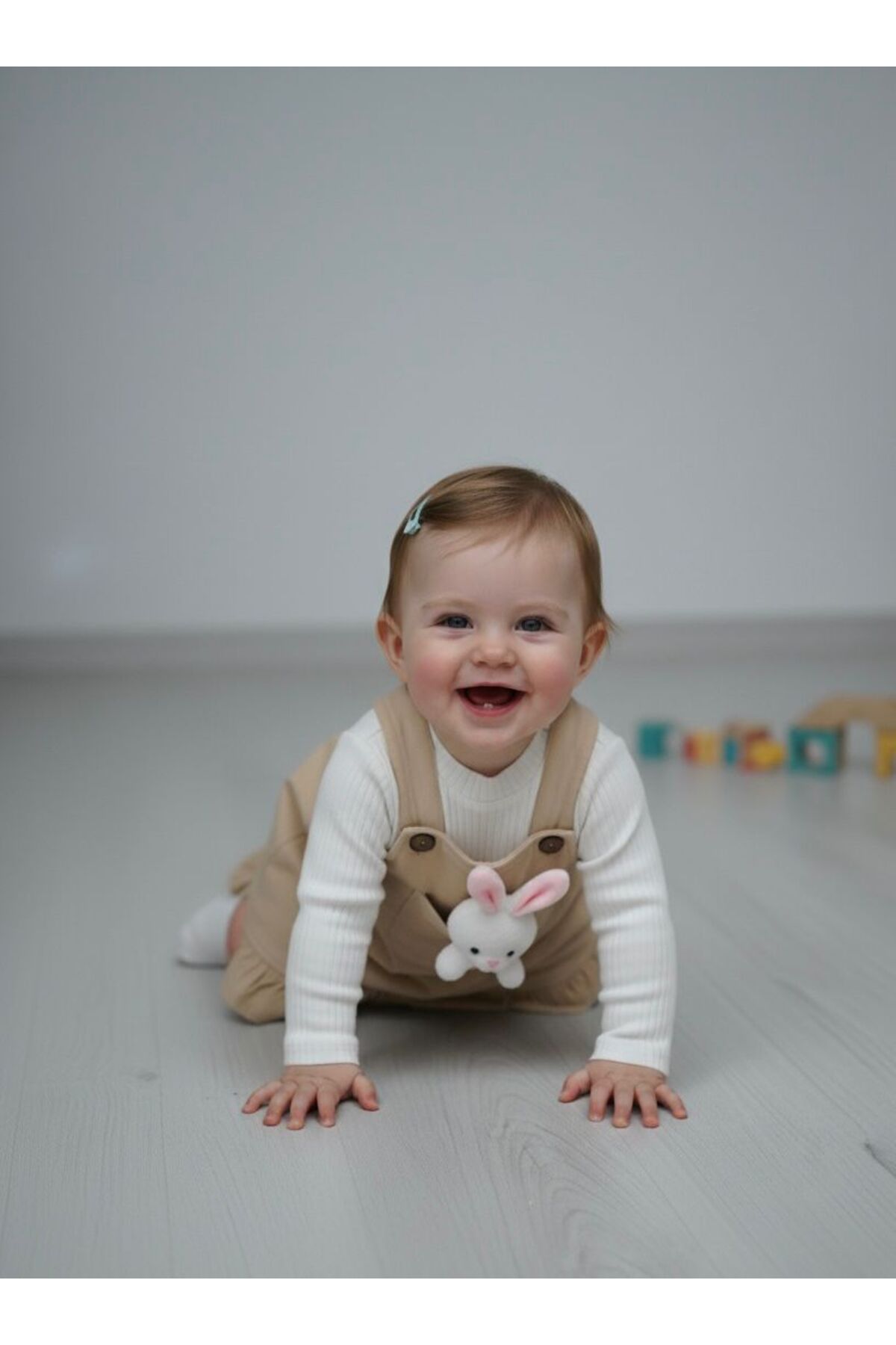 Egelite Kız Bebek Tavşancık Aksesuarlı, Keten Salopet Elbise ve Badili, 2 li, Şık Bayramlık Takım 9-12-18 ay fotoğrafı 4 (önizleme)