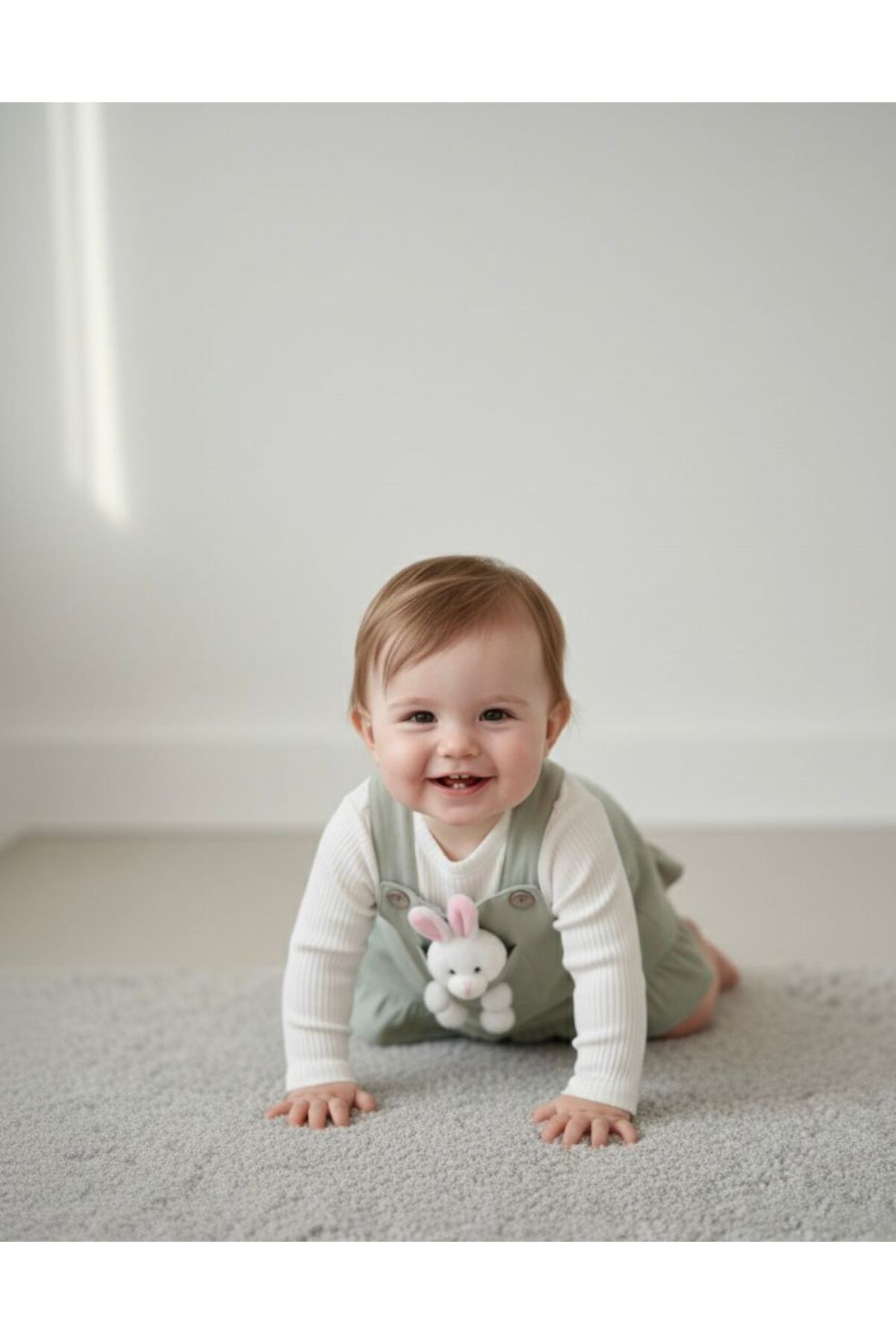 Egelite Kız Bebek Tavşancık Aksesuarlı, Keten Salopet Elbise ve Badili, 2 li, Şık Bayramlık Takım 9-12-18 ay fotoğrafı 4 (önizleme)