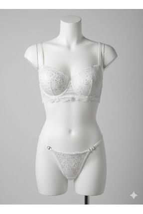 shop Crystal Shine Taş Detaylı Dantel Sütyen Takımı – Pudra