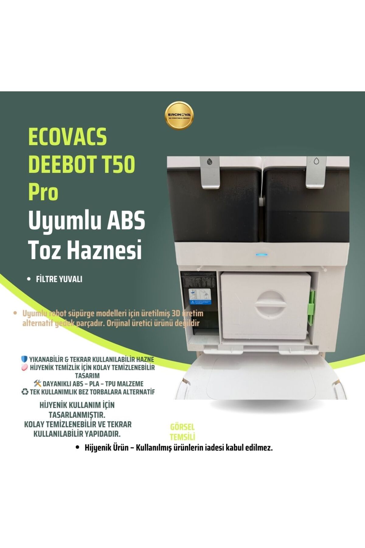 Ercinova ECOVACS DEEBOT T50 Pro Uyumlu ABS Toz Haznesi – 3D Baskı