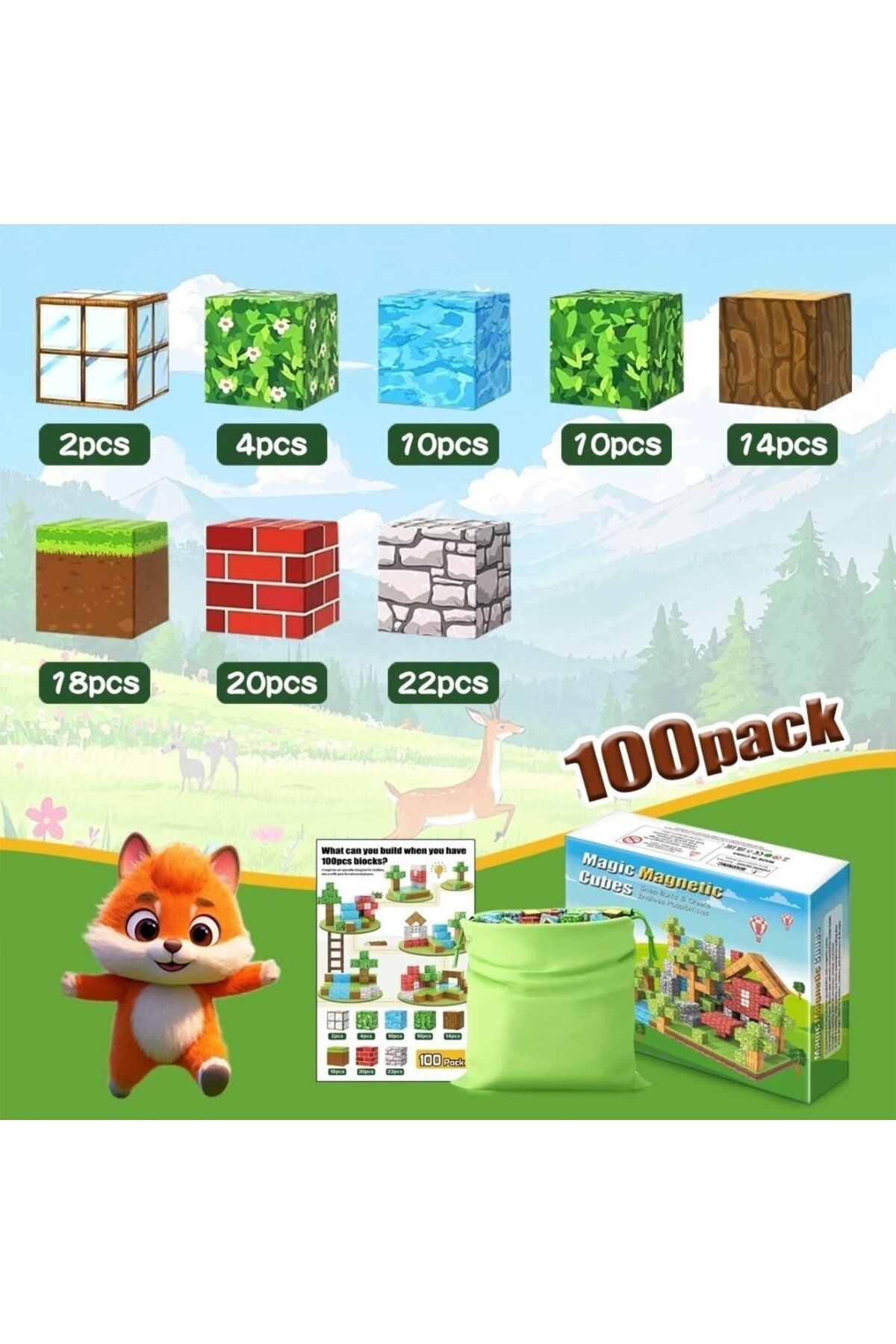 Bagtur Manyetik Yapı Blokları 100 Parça Mıknatıslı Bloklar ( 3 Karakterli ) fotoğrafı 4 (önizleme)