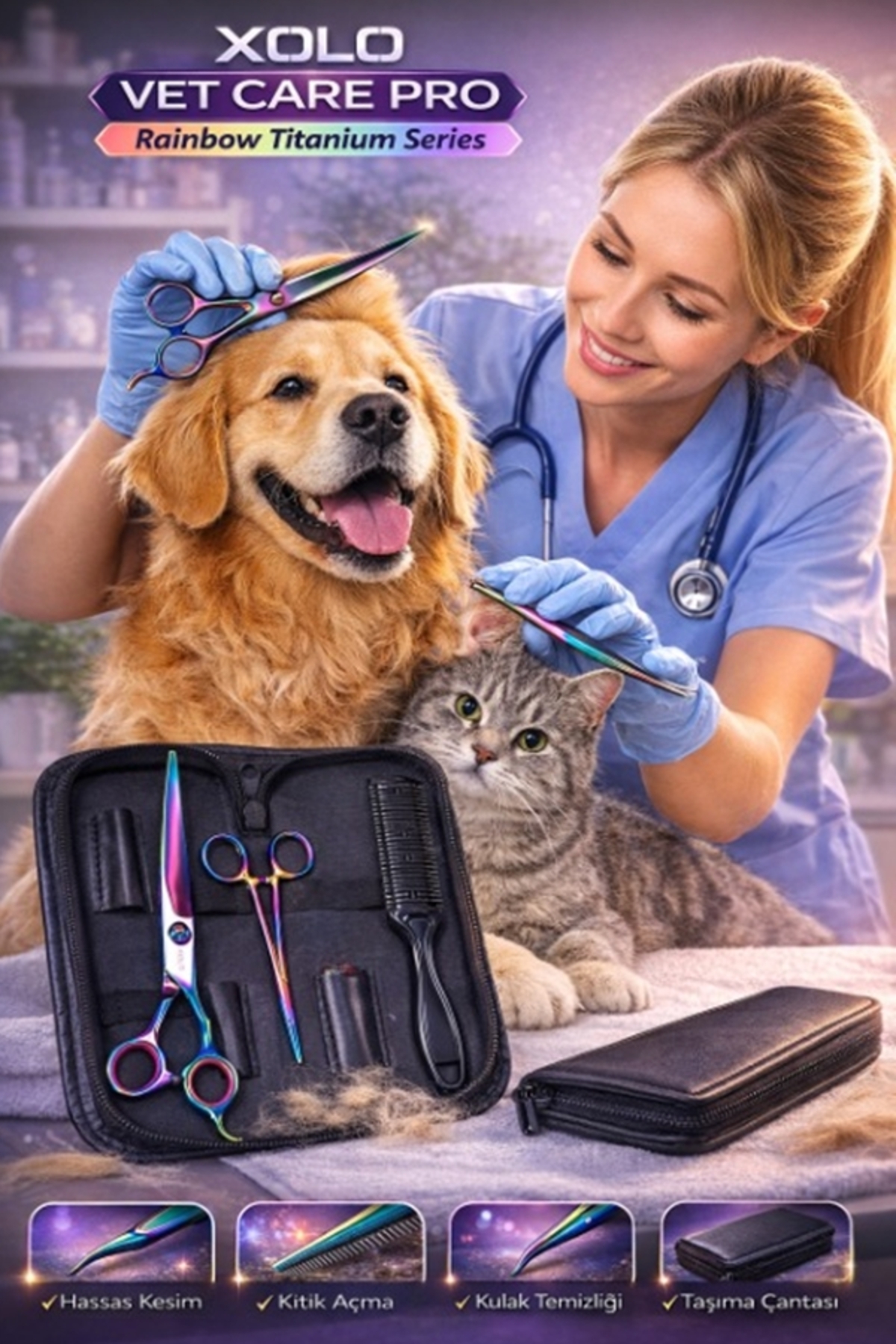 Xolo Vetcare Pro Rainbow Pet Kuaför Makas Seti Köpek Kedi Tüy