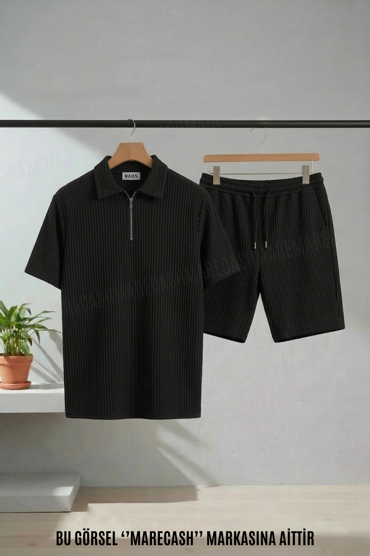 MARECASH Ottoman-Shorts und Polo-T-Shirt-Set mit Reißverschluss, kurzärmelig,...