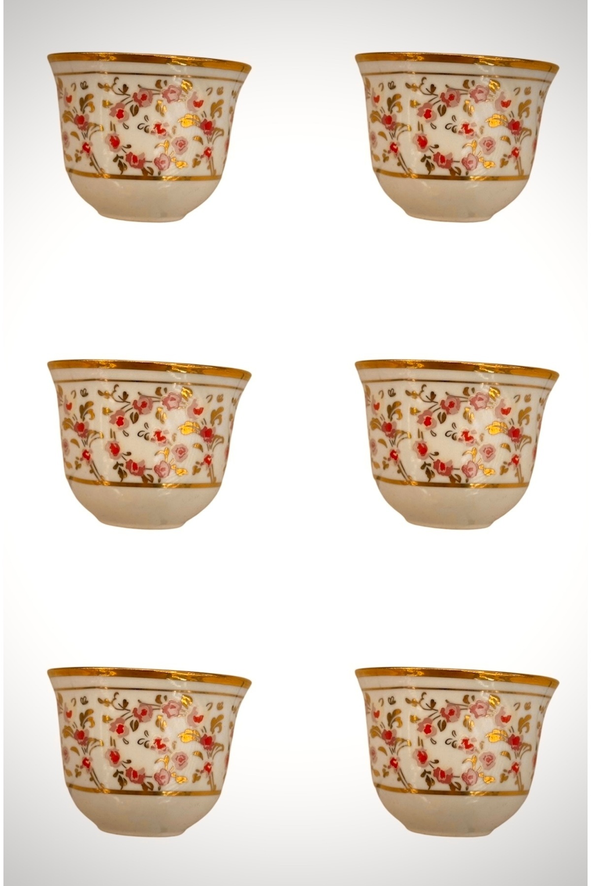 DUKKANI ISTANBUL Porcelain Gawa Coffee Cup Set for 6 People, Enameled Pink Myrra Cup
