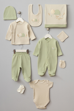 Bebitof Kaplumbağa Desenli 10 Parça Kutulu Yenidoğan Hastane Çıkısı Seti