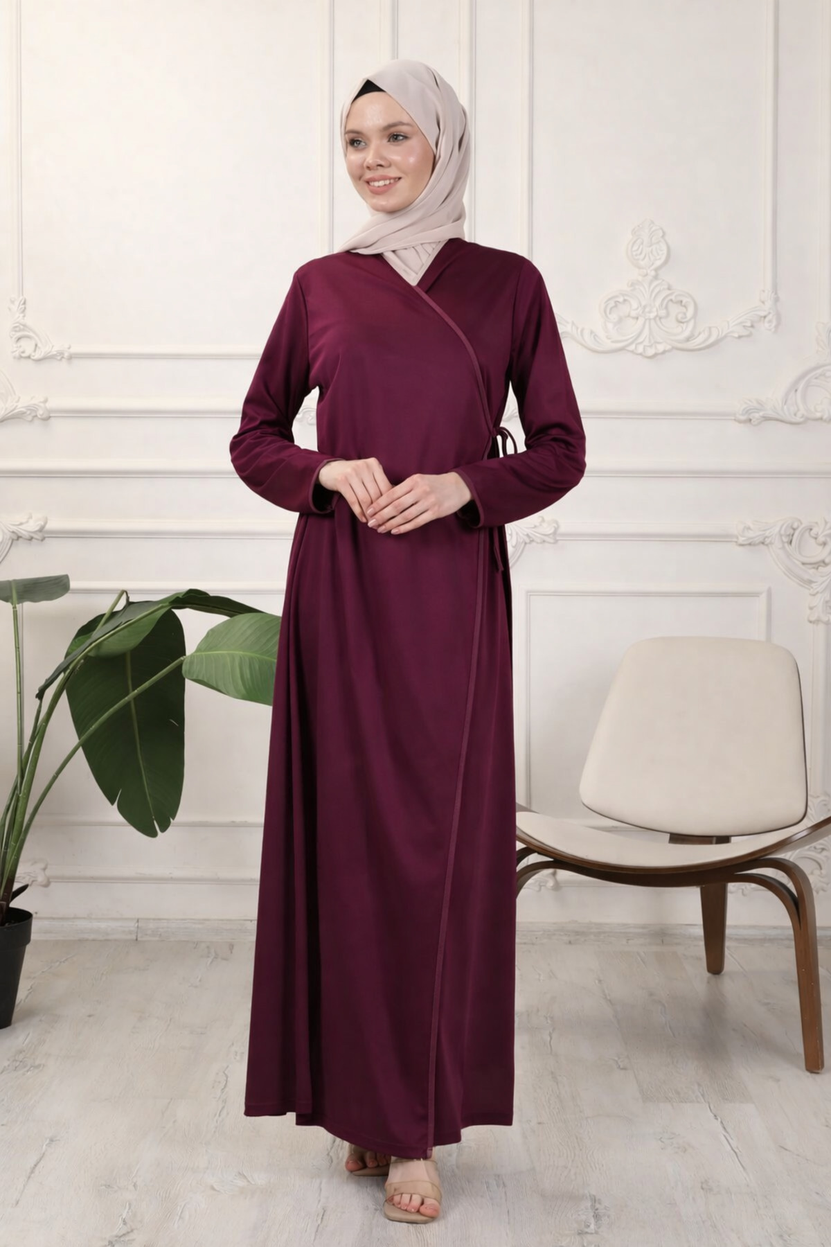 Transacoustic Kruvaze Yaka Biyeli Esnek Interlok Kumaş Namaz Elbisesi görsel 2