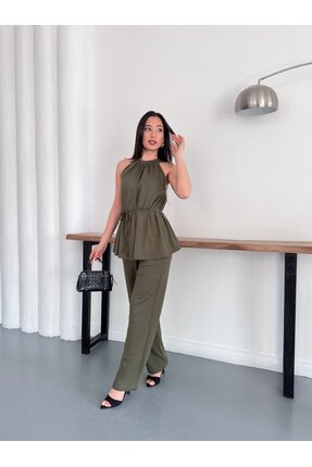 BELISTIL Halter Yaka Kuşaklı Pantolonlu Şık Giy Çık İkili Takım