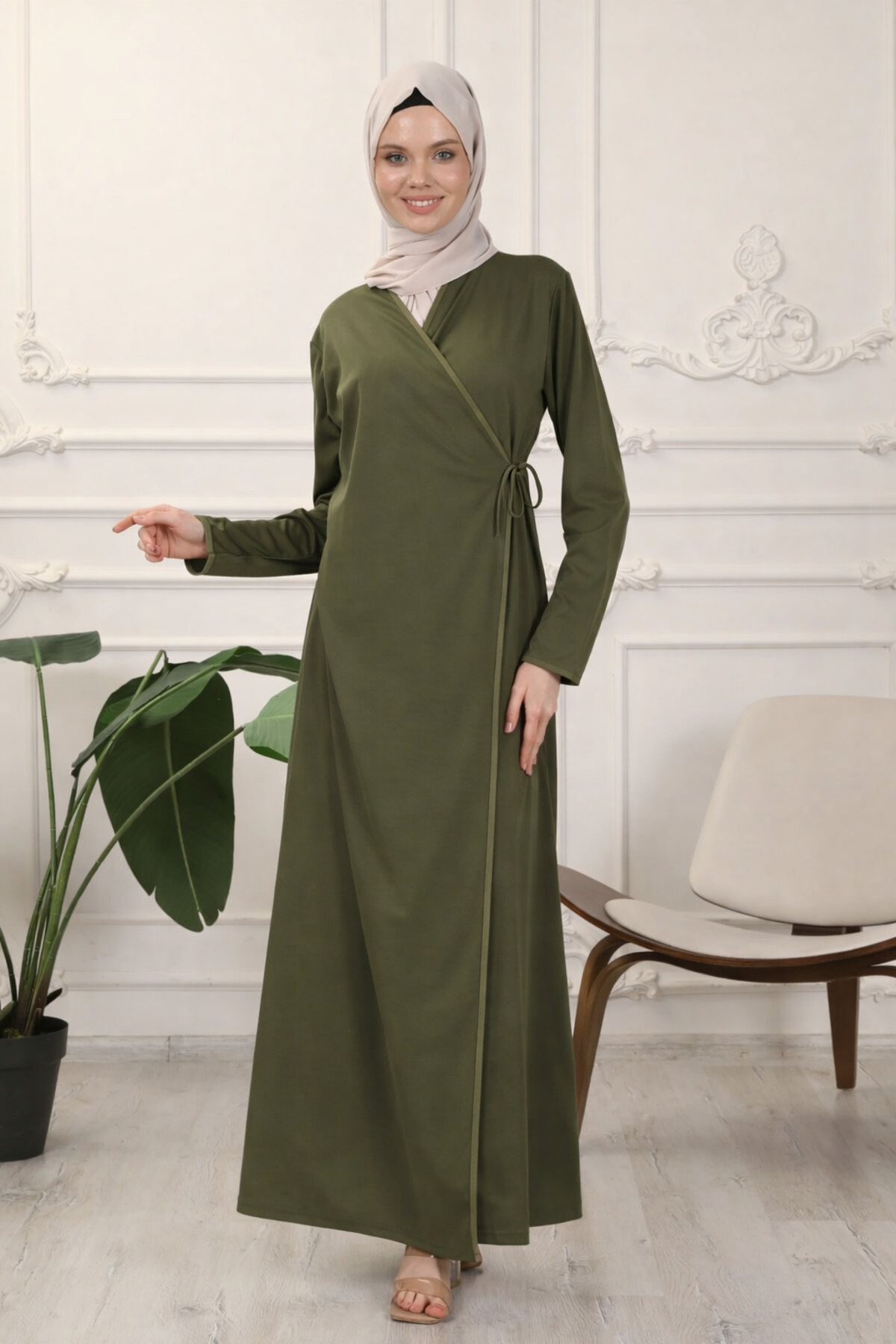 Transacoustic Kruvaze Yaka Biyeli Esnek Interlok Kumaş Namaz Elbisesi görsel 2