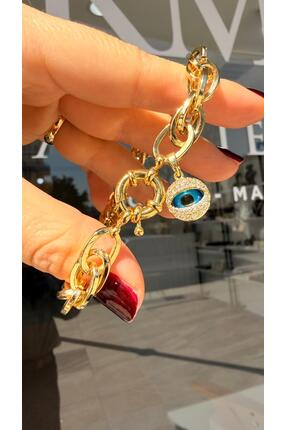 RMATELİER Kadın Gold Nazar Boncuklu Zincir Bileklik – Şık Charm Bileklik WB-0170