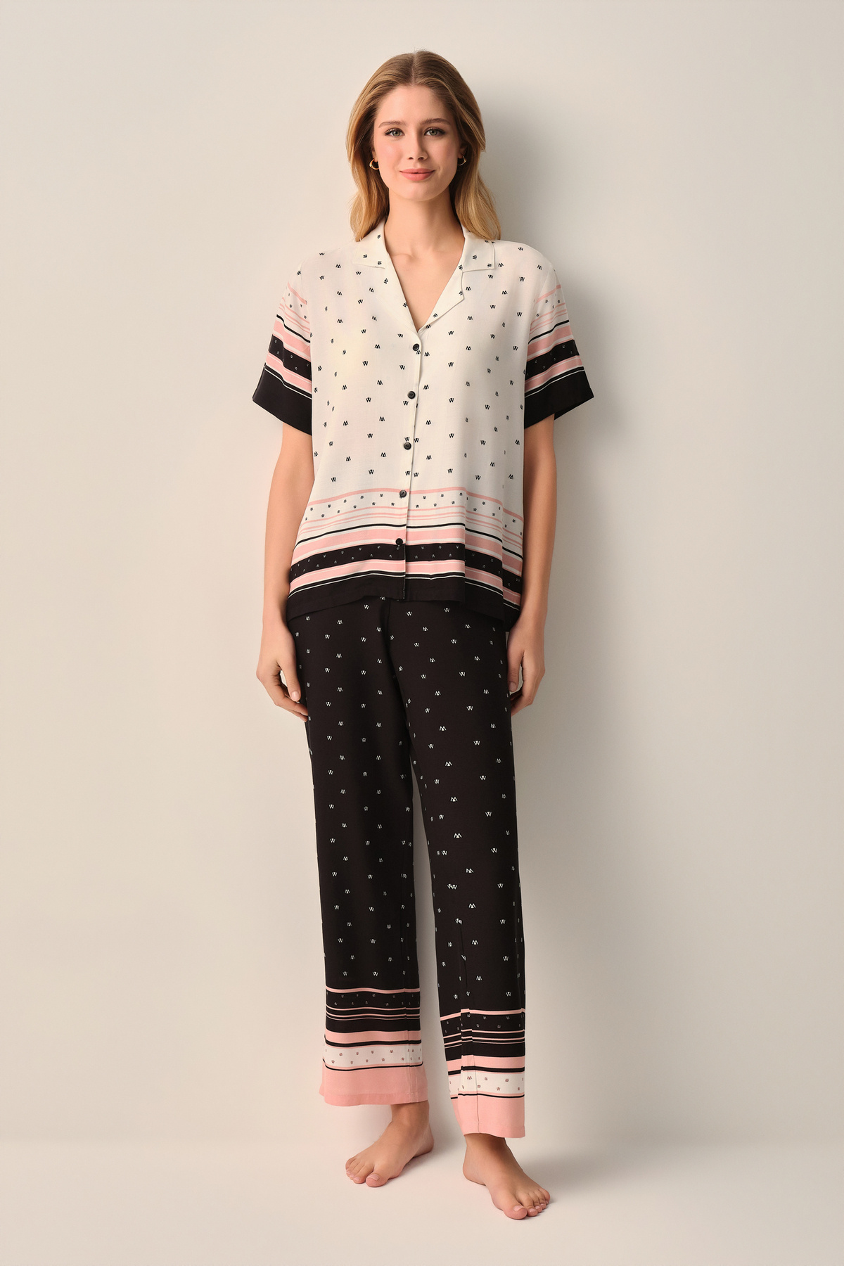 Suwen Monogram Shirt Collar Pajama Set