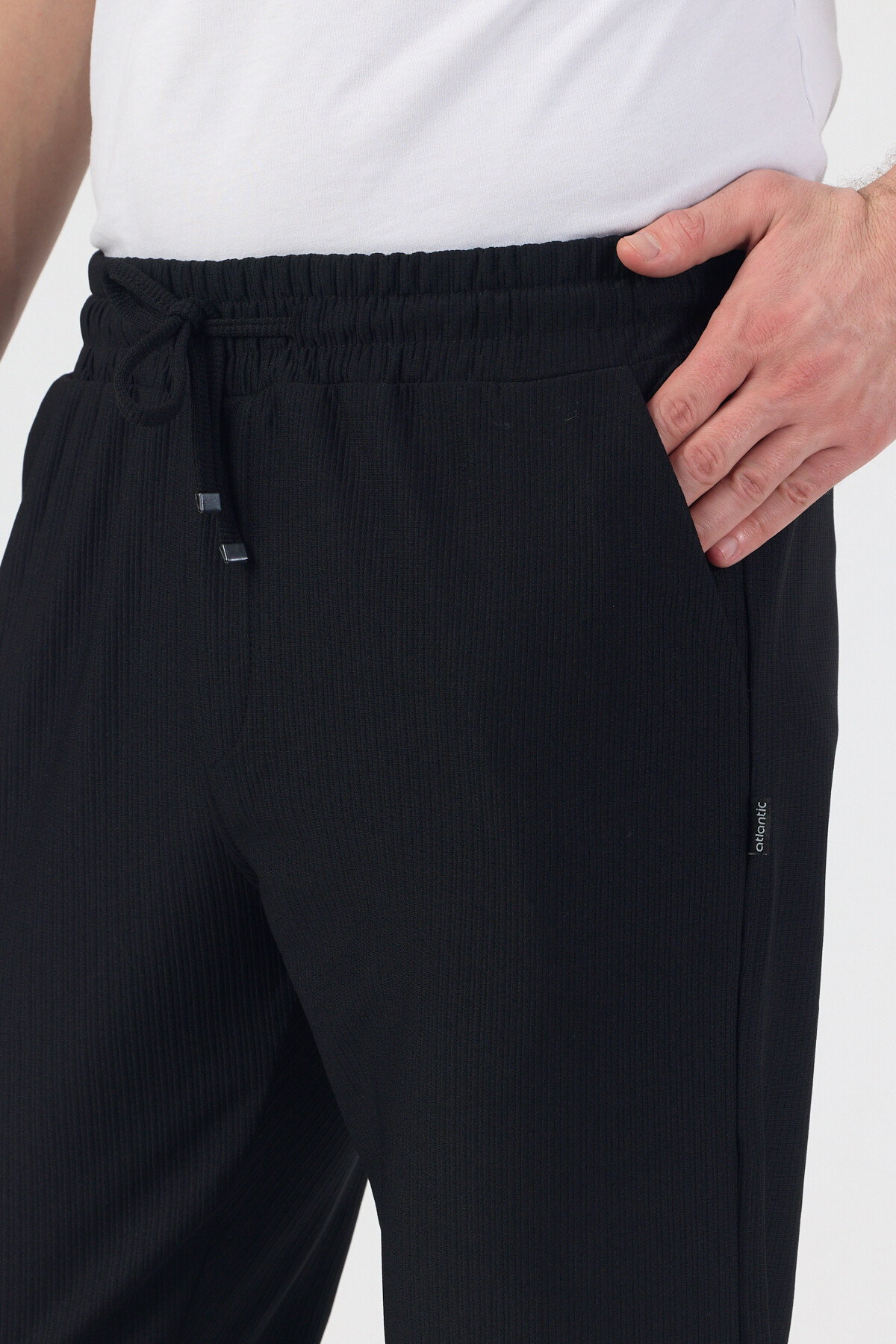 CLIPMAN Erkek Slim Fit Yumuşak Kumaş Likralı Duble Paça Joger Pantolon Siyah görsel 3