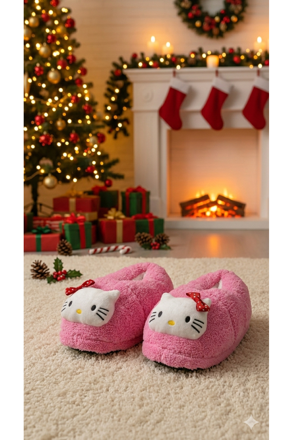 Deniz Terlik Kadın Sevimli Hello Kitty Konforlu Hediyelik Panduf | Sessiz Kaydırmaz Taban Şirin Ev Botu |
