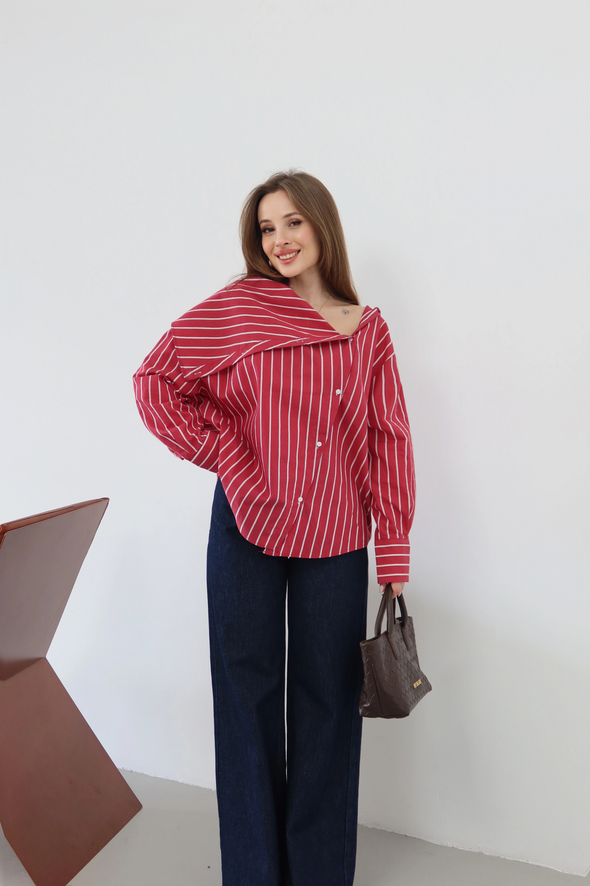 roea  Bahriye Yaka Çizgili Gömlek Kırmızı