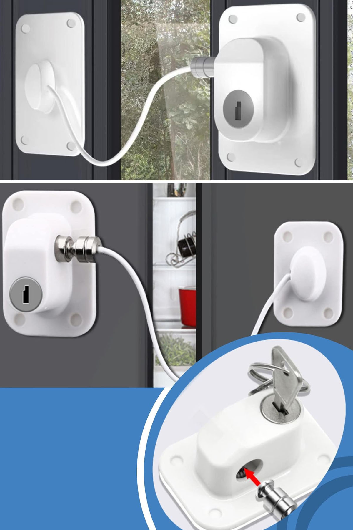 TechnoStation Çocuk Güvenlikli Pencere Kilidi Çelik Halatlı Anahtarlı Emniyet Kilidi Çok Amaçlı Dolap Kapı Kilidi fotoğrafı 2 (önizleme)