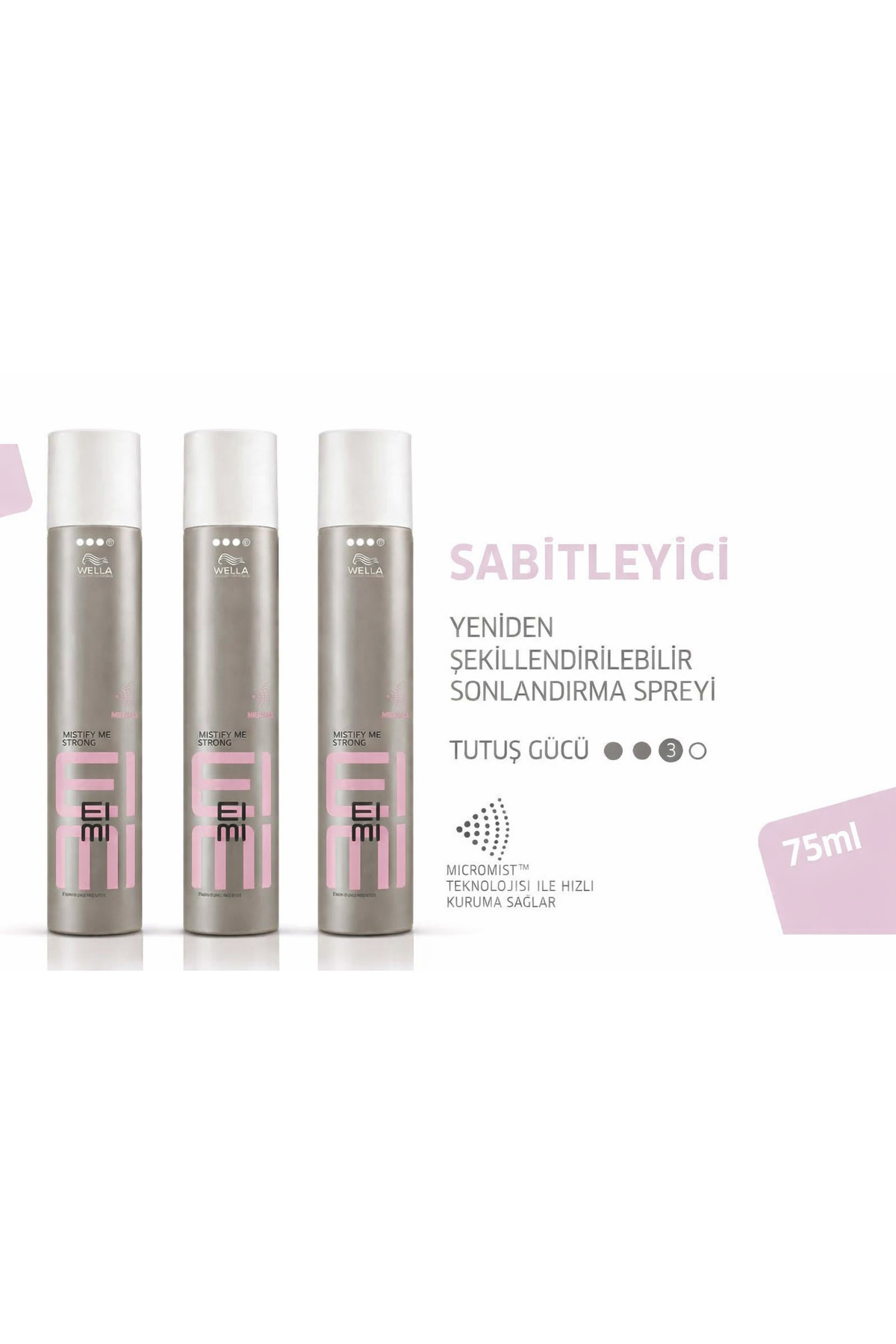 Wella Professionals اسپری موی قوی و خشک کننده سریع Eimi Mistify Me با فناوری Mist، 75 میلی لیتر × 3 بسته — 4064666213989-2