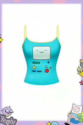 Köstebek Mavi Adventure Time BMO Y2K Askılı Crop