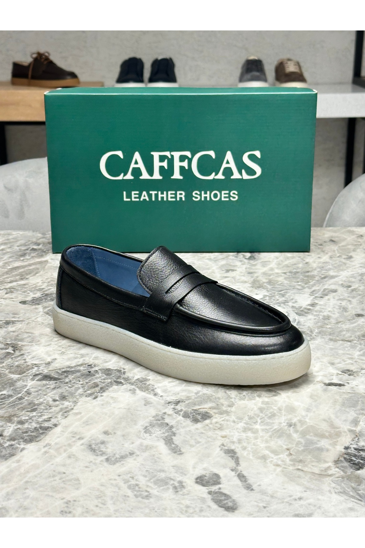 Caffcas Hakiki Deri Siyah El Yapımı Casual Günlük Erkek Ayakkabı Dubai