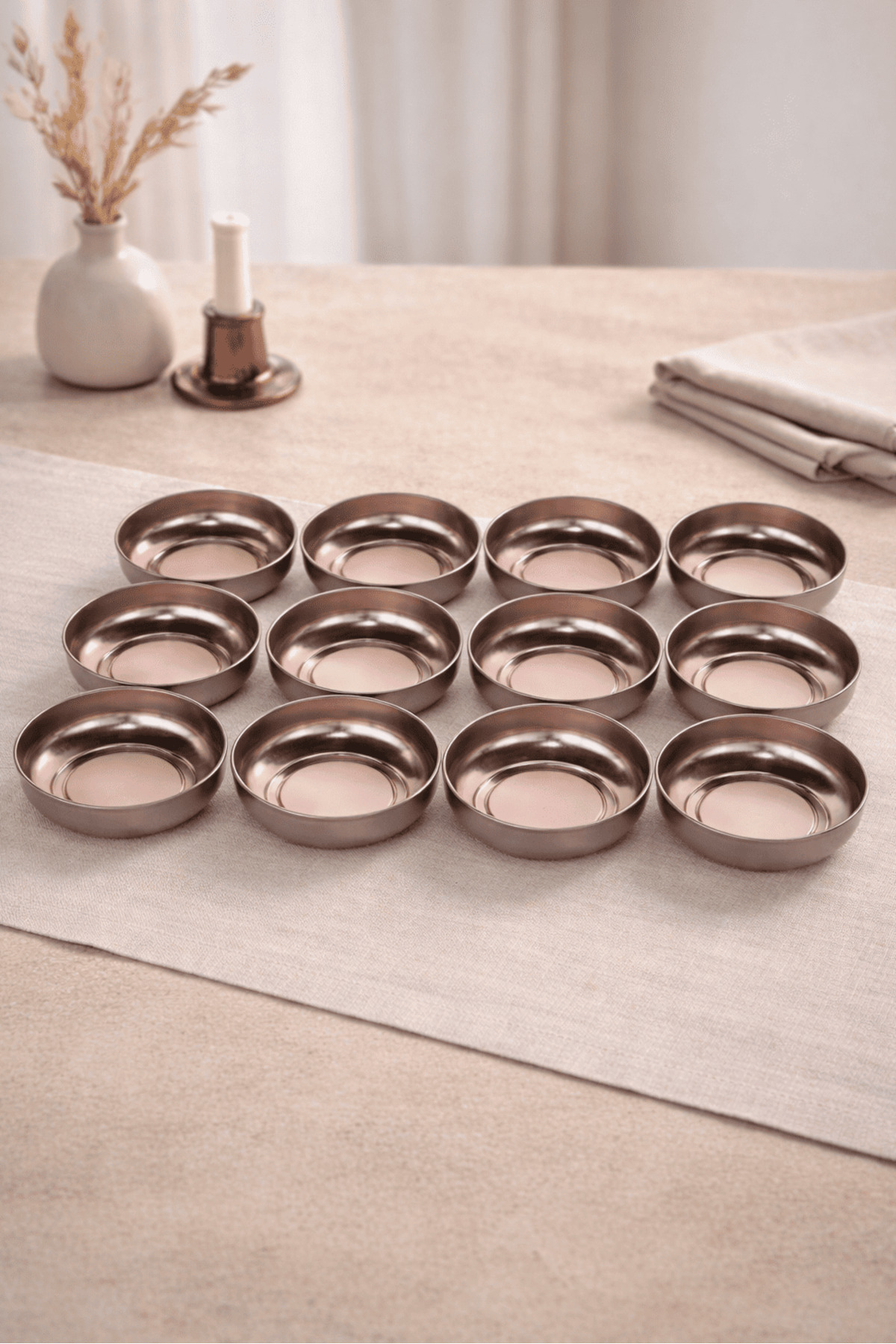 Home 10 cm Diameter, 3.2 cm Height 12-Piece Ice Cream and Snack Set - Light Bronze