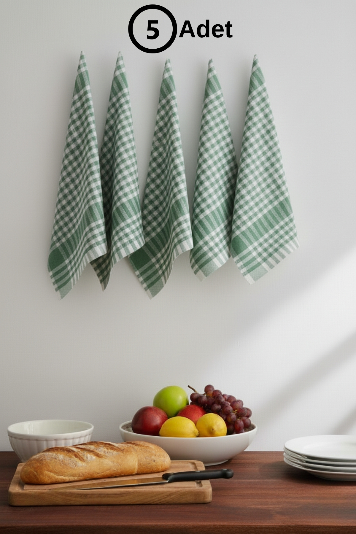 Pötikareli 5-Piece Cotton Nutrition Serving Blanket Drying Cloth Serving Napkin Kitchen Towel | Green