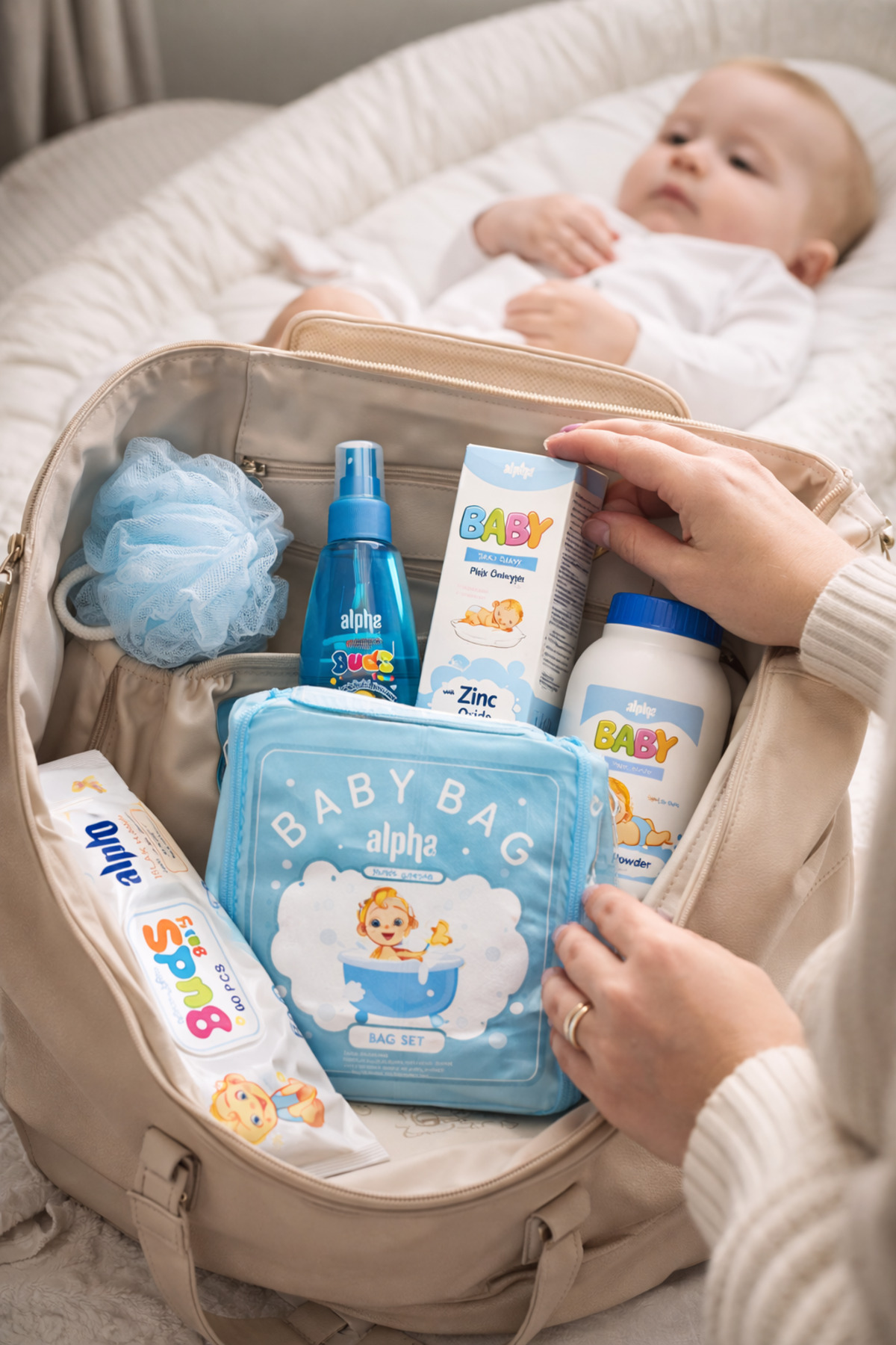 mini kanka Kız Bebek Erkek Bebek Alpha Baby Bag Bebek Bakım Seti – Eksiksiz Bebek Hijyen Seti fotoğrafı 4 (önizleme)