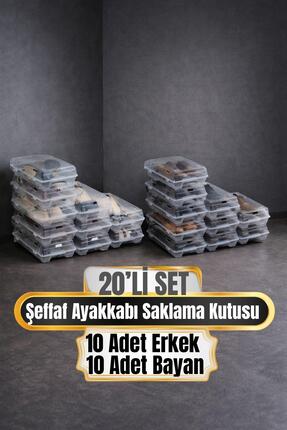 BAMPLAST 20’li Set Şeffaf Ayakkabı Kutusu Erkek&– Ayakkabı Saklama Kutusu Düz...