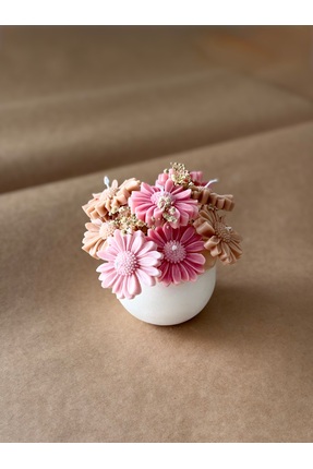 NO BRAND Dekoratif Çiçek Buketi Mum – El Yapımı Taş Saksı & Soya Wax Mum