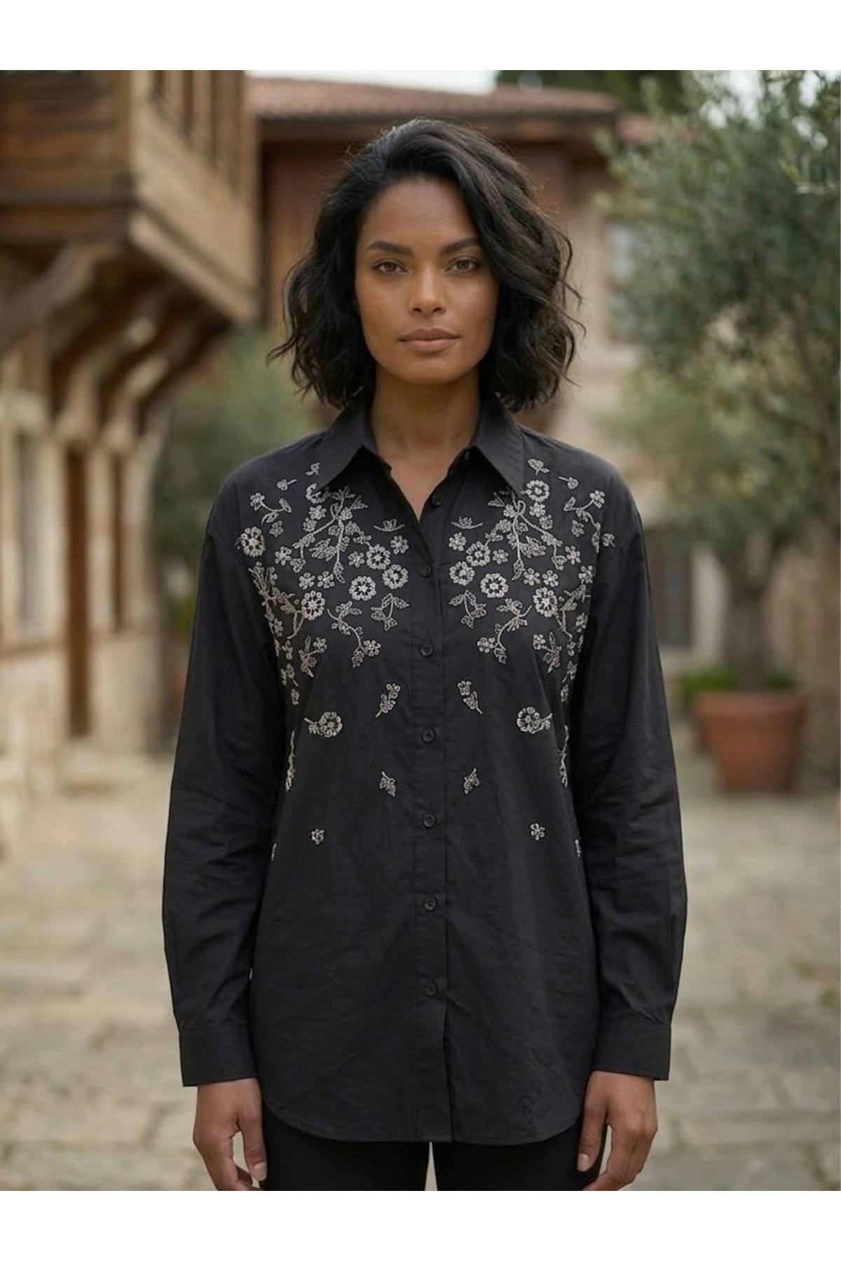 Rabiossa Women's Stone Embroidery Detailed Shirt- Trendyol